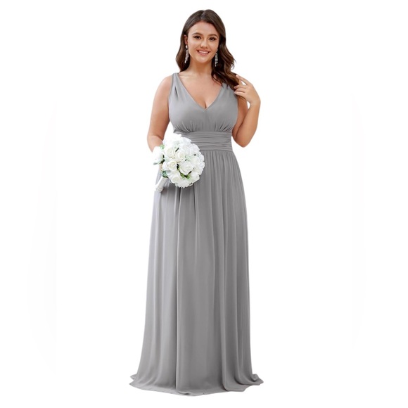Ever Pretty Dresses & Skirts - Ever Pretty Gray Chiffon V-Neck Maxi Dress Bridesmaid Formal Gown Size Large